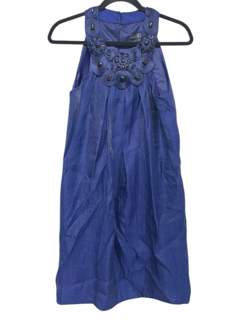 ALEXIA ADMOR Navy Blue Sleeveless Dress Jeweled Neckline Size Small